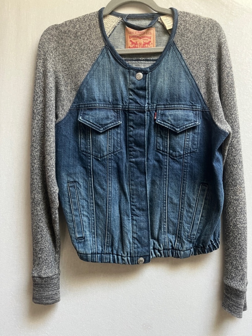 Levi's Denim Knit Raglan Sleeve Hybrid Snap Button Jacket Medium M